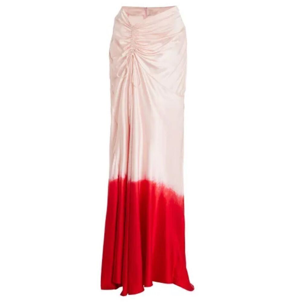 Alejandra Alonso Rojas Ruched Dip-Dyed Satin Maxi Skirt in Pink New With Tags  S